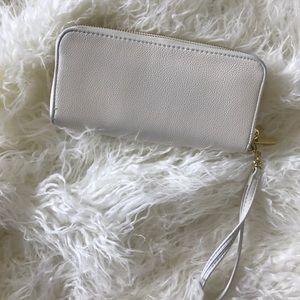 White leather wristlet